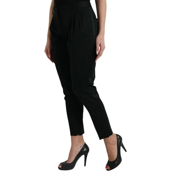 Dolce & Gabbana Black Wool High Waist Cropped Tapered Pants